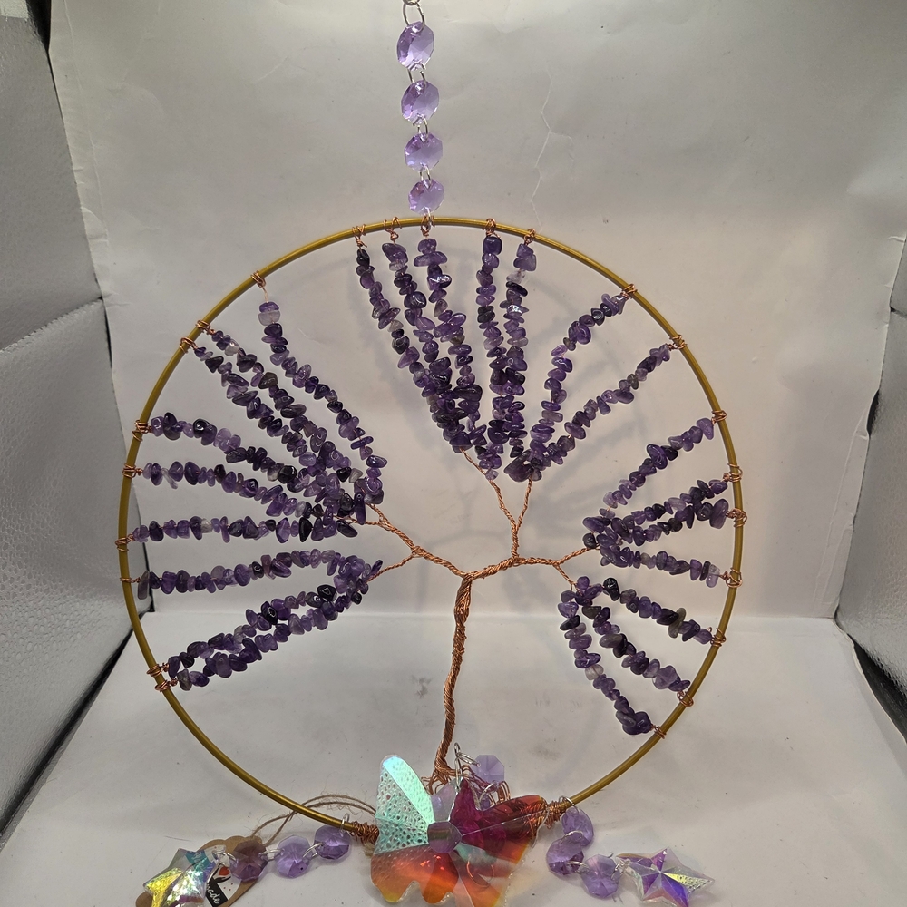 Purple Amethyst  Gemstone Tree of Life Wall Hanging